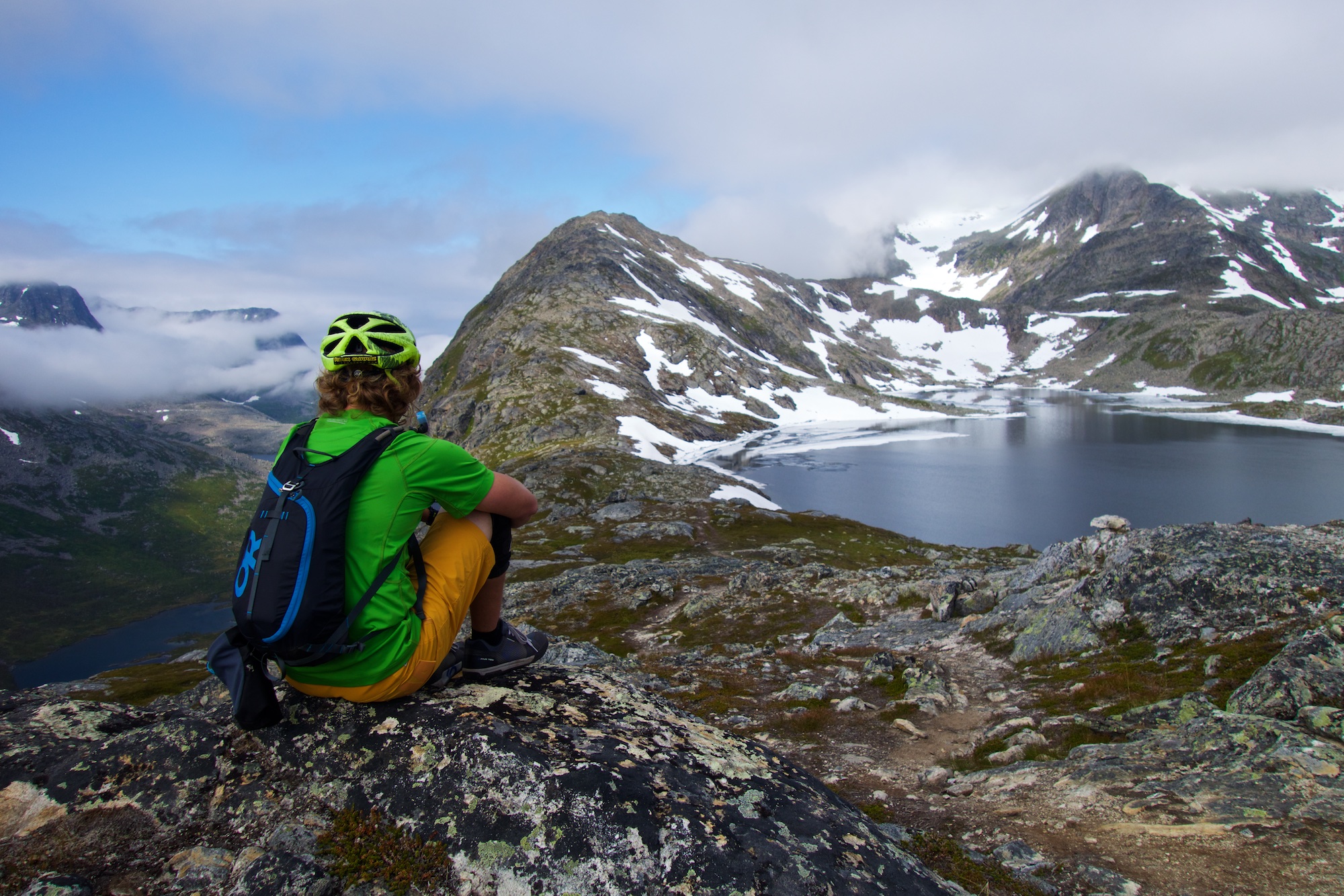 Almost there, the summit of Tverrfjellet is the obvious peak just ahead of me. Photo by Andrea.