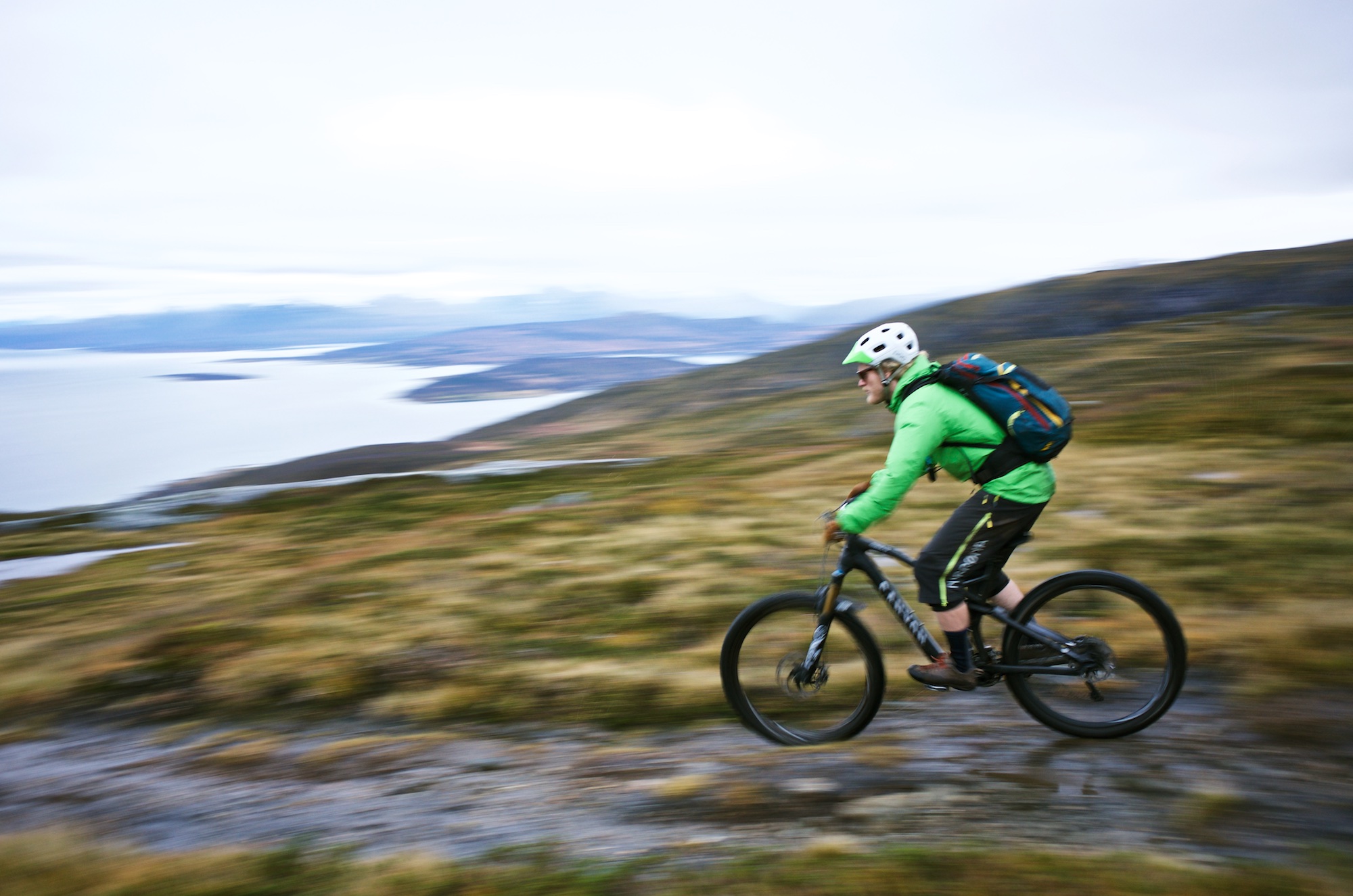 Trail covered in water, eye protection mandatory. 