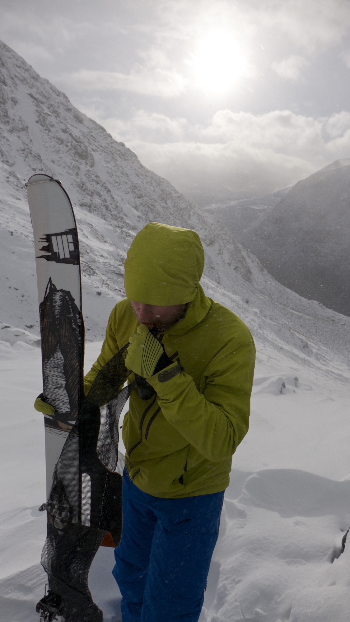 Finally we reached the bottom of the glacier and got to put the skins on.