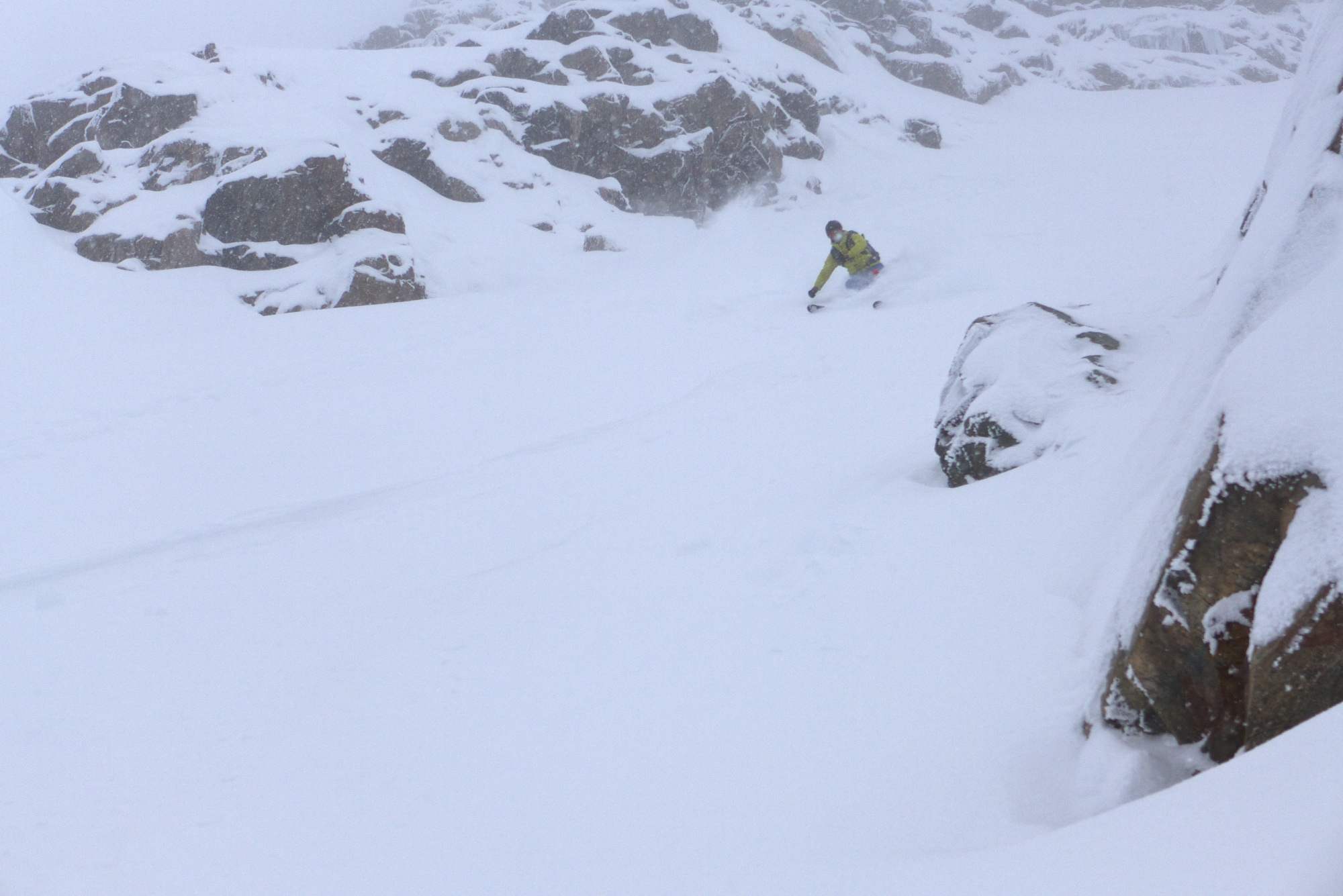 Marius putting in his first turns of the season in glorious pow.